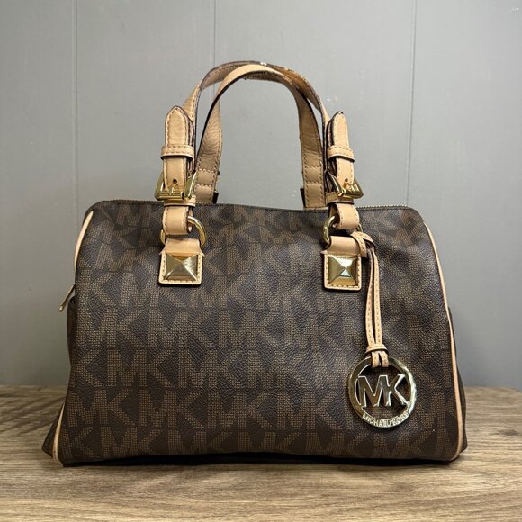 Michael Kors Grayson Logo Small Brown/Acorn Duffel Crossbody Bag - Picture 2 of 7